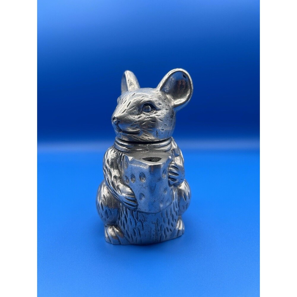 Vintage Mouse Pitcher Creamer Cheese Figural Cast Metal Pewter Tone Unmarked VTG